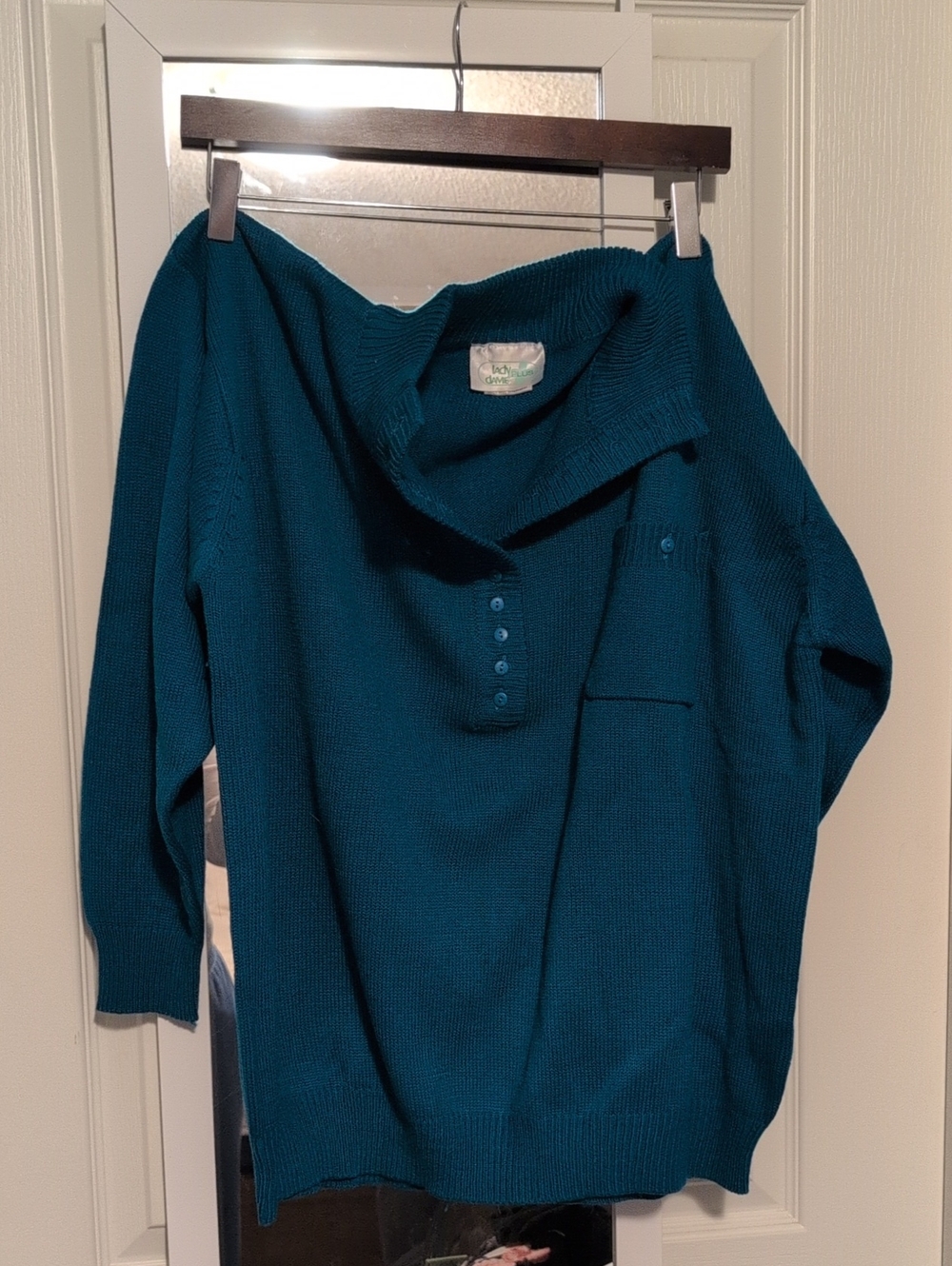 Teal Long-Sleeve Button Henley Sweater
